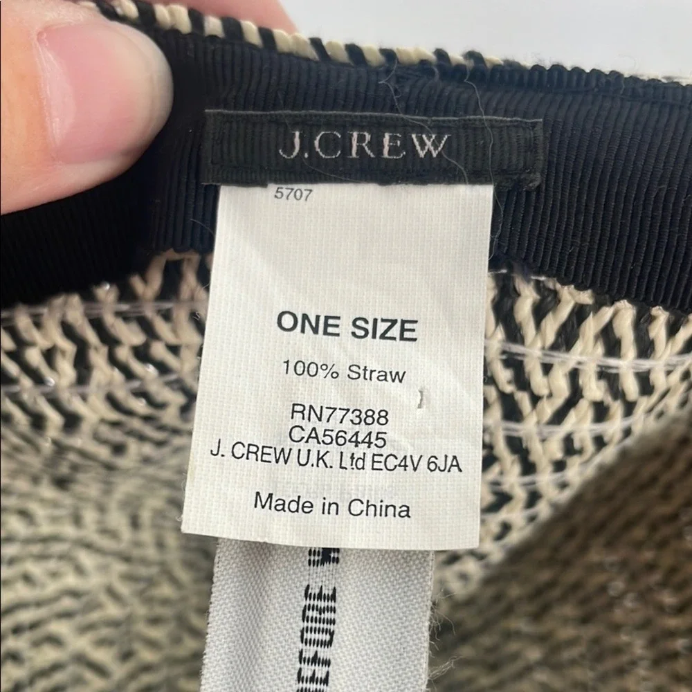 J.Crew Wide Brim Straw‎ Sun Hat Black White Geometric Floppy Beach Hat 5707